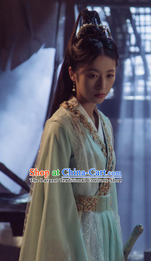 Ancient Chinese Song Dynasty Royal Infanta Zhao Jian Green Hanfu Dress Drama Young Blood Female Swordsman Costumes for Women