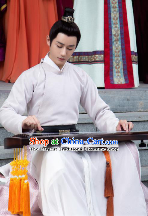 Ancient Chinese Song Dynasty Nobility Childe White Hanfu Clothing Drama Young Blood Swordsman Costumes for Men
