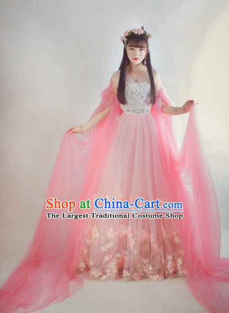 Chinese Flying Apsaras Classical Dance Pink Dress Ancient Princess Peri Costume for Women