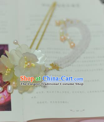 Traditional Chinese Classical White Peony Tassel Hairpins Ancient Princess Hanfu Hair Accessories for Women