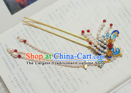 Traditional Chinese Classical Pearls Phoenix Tassel Hairpins Ancient Princess Hanfu Hair Accessories for Women