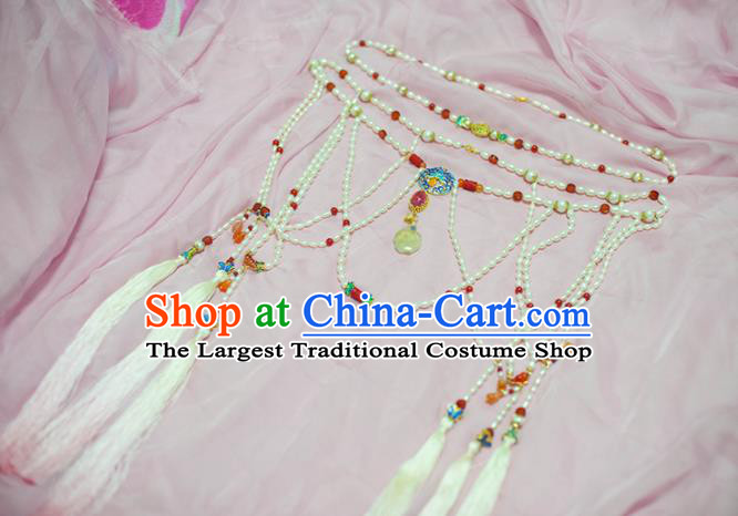 Traditional Chinese Hanfu Tang Dynasty Pink Tassel Belt Ancient Princess Pearls Waist Accessories for Women