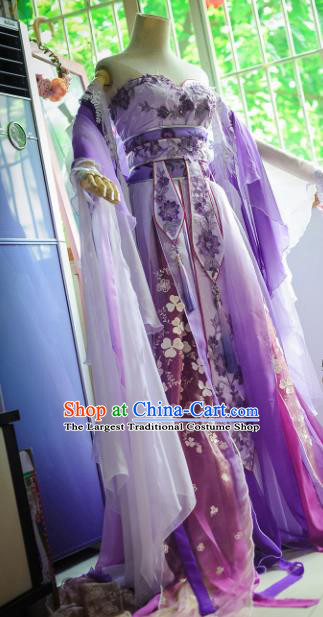 Chinese Tang Dynasty Female Swordsman Purple Dress Ancient Princess Peri Costume for Women