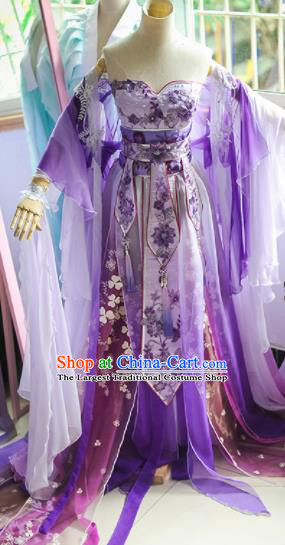 Chinese Tang Dynasty Female Swordsman Purple Dress Ancient Princess Peri Costume for Women