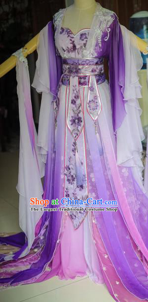 Chinese Tang Dynasty Female Swordsman Purple Dress Ancient Princess Peri Costume for Women