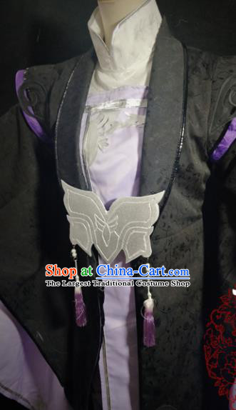 Traditional Chinese Cosplay Royal Highness Purple Clothing Ancient Swordsman Costume for Men