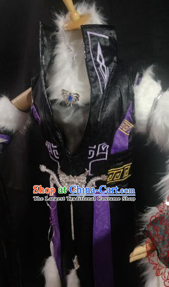 Traditional Chinese Cosplay Young Hero Purple Clothing Ancient Swordsman Costume for Men