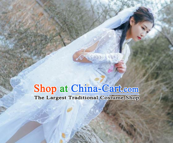 Chinese Cosplay Female Swordsman White Dress Ancient Princess Peri Costume for Women