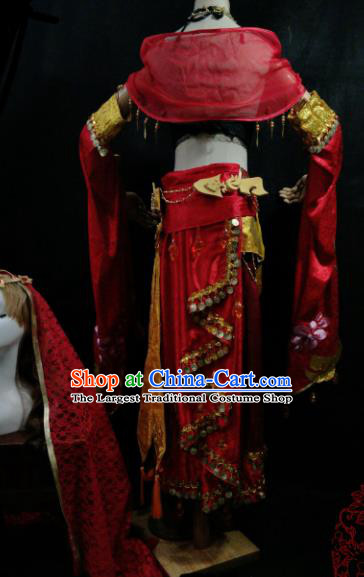 Chinese Cosplay Female Swordsman Red Dress Ancient Princess Peri Costume for Women