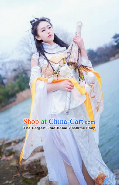 Chinese Cosplay Heroine Female Swordsman White Dress Ancient Princess Peri Costume for Women