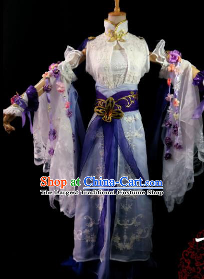 Chinese Cosplay Heroine Female Swordsman White Lace Dress Ancient Princess Peri Costume for Women