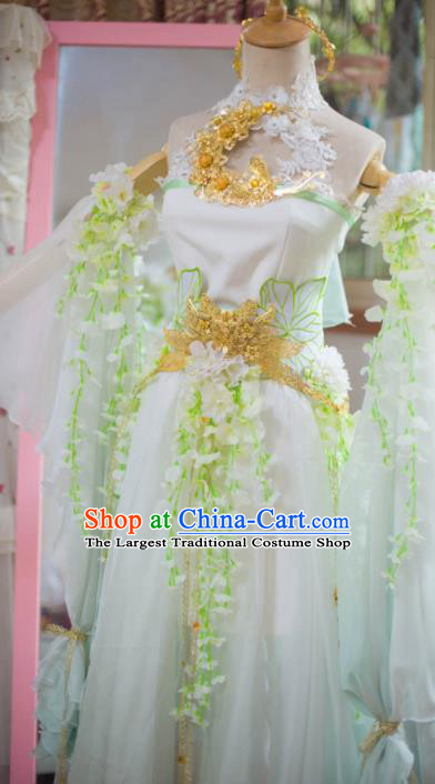 Chinese Flying Apsaras Dance White Dress Ancient Princess Peri Costume for Women