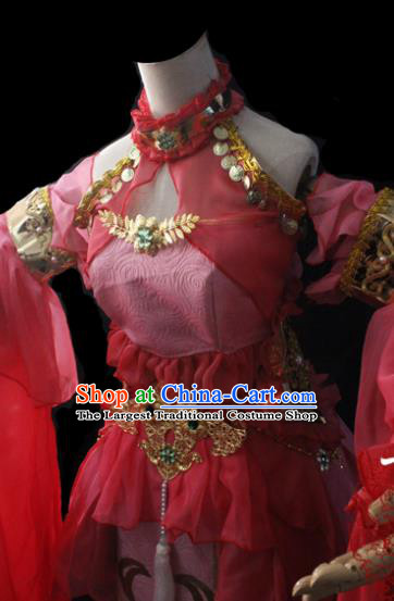 Chinese Cosplay Fairy Princess Pink Short Dress Ancient Female Swordsman Knight Costume for Women