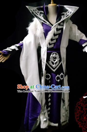 Traditional Chinese Cosplay Taoist Priest Purple Clothing Ancient Swordsman Costume for Men