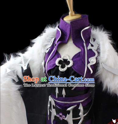 Chinese Cosplay Fairy Princess Purple Dress Ancient Female Swordsman Knight Costume for Women