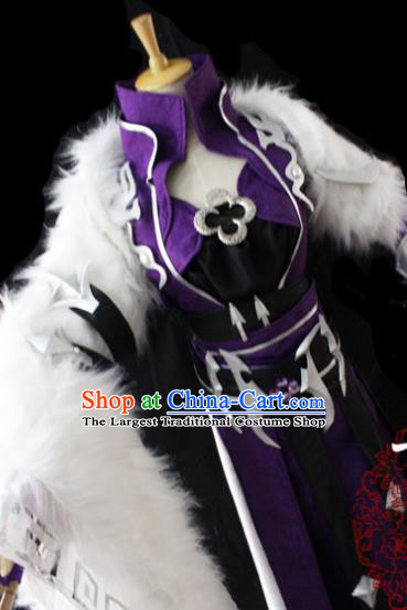 Chinese Cosplay Fairy Princess Purple Dress Ancient Female Swordsman Knight Costume for Women