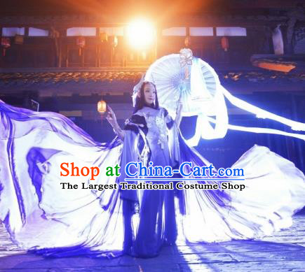 Chinese Cosplay Game Fairy Purple Dress Ancient Female Swordsman Knight Costume for Women