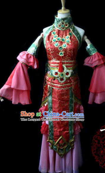 Chinese Cosplay Game Fairy Princess Red Dress Ancient Female Swordsman Knight Costume for Women