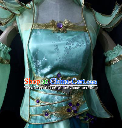 Chinese Cosplay Game Fairy Princess Green Dress Ancient Female Swordsman Knight Costume for Women