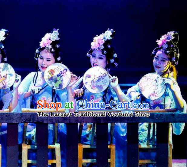 Chinese Drama Dragon Boat Festival Classical Dance Blue Dress Stage Performance Costume and Headpiece for Women