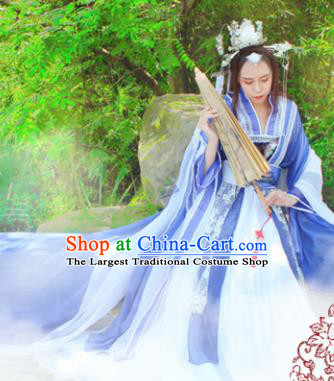 Chinese Cosplay Imperial Consort Blue Dress Ancient Female Swordsman Knight Costume for Women