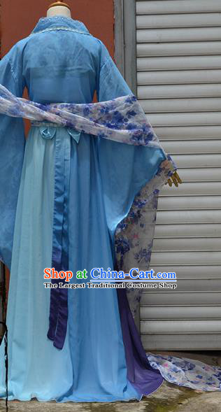 Chinese Cosplay Goddess Fairy Princess Blue Dress Ancient Female Swordsman Knight Costume for Women