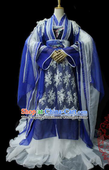 Chinese Cosplay Imperial Consort Blue Dress Ancient Female Swordsman Knight Costume for Women