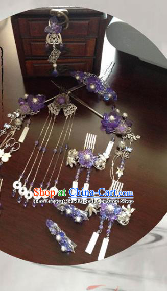 Traditional Chinese Classical Hairpins Purple Plum Hair Combs Ancient Princess Hanfu Hair Accessories for Women