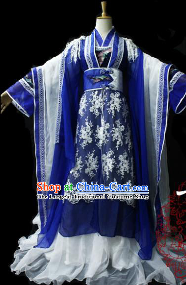 Chinese Cosplay Imperial Consort Blue Dress Ancient Female Swordsman Knight Costume for Women