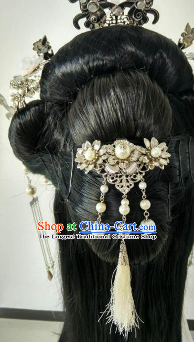 Traditional Chinese Classical Hairpins White Peony Hair Crown Ancient Princess Hanfu Hair Accessories for Women