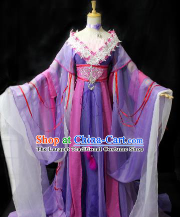 Chinese Cosplay Imperial Consort Purple Dress Ancient Female Swordsman Knight Costume for Women