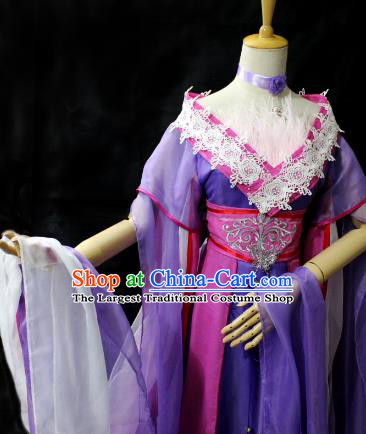 Chinese Cosplay Imperial Consort Purple Dress Ancient Female Swordsman Knight Costume for Women