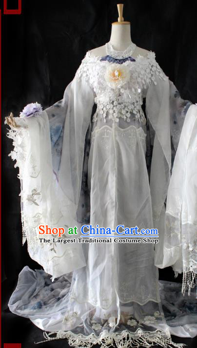Chinese Cosplay Imperial Consort White Dress Ancient Female Swordsman Knight Costume for Women