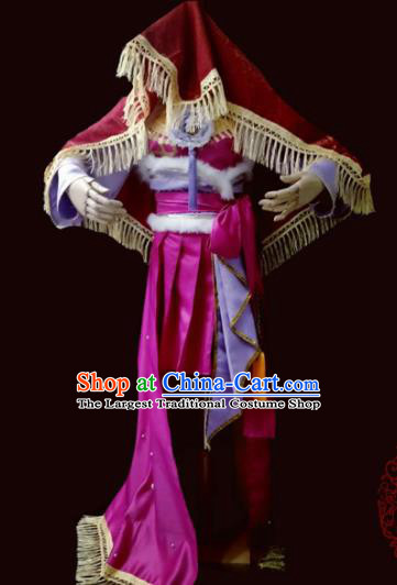 Chinese Cosplay Heroine Female Swordsman Rosy Dress Ancient Princess Peri Costume for Women