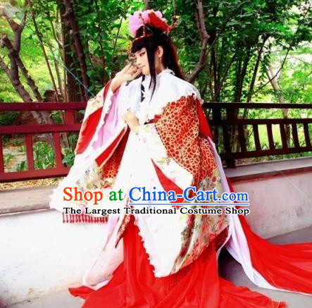 Chinese Cosplay Goddess Queen Wedding Red Dress Ancient Female Swordsman Knight Costume for Women