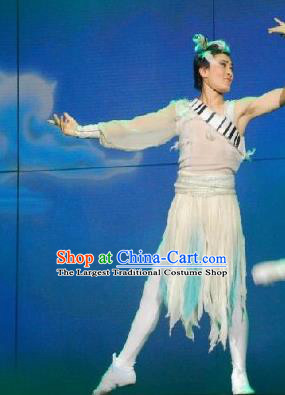 Chinese Tamrac Heaven Zang Nationality Male White Clothing Stage Performance Dance Costume for Men