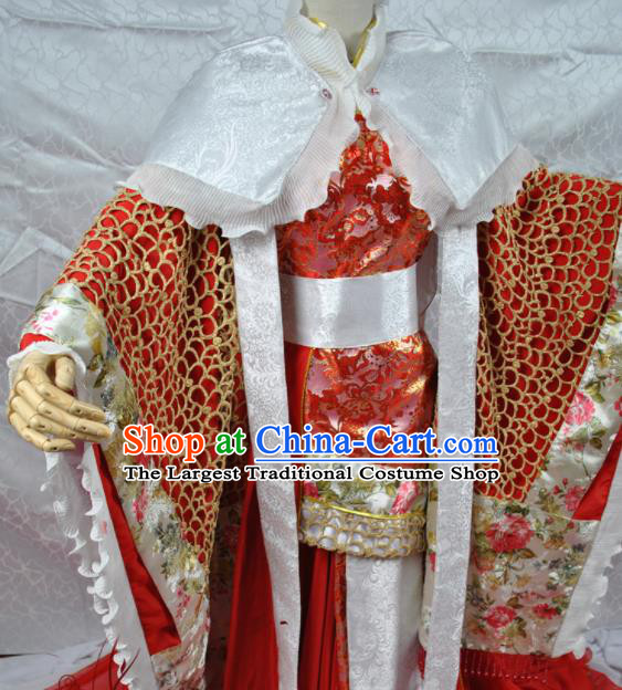 Chinese Cosplay Goddess Queen Red Dress Ancient Female Swordsman Knight Wedding Costume for Women