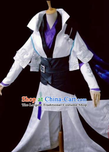 Traditional Chinese Cosplay Young Hero White Clothing Ancient Swordsman Costume for Men