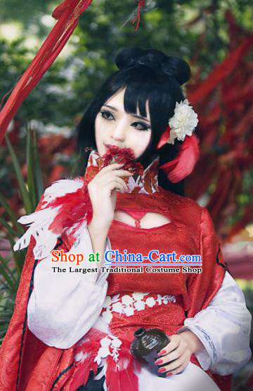 Chinese Cosplay Fairy Red Dress Ancient Female Swordsman Knight Costume for Women
