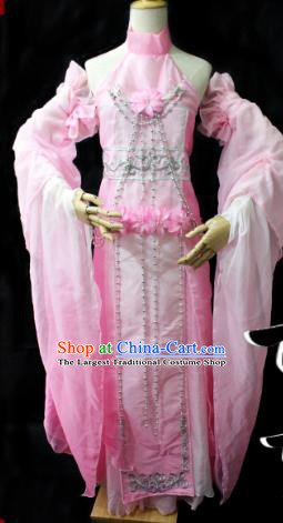 Chinese Cosplay Goddess Fairy Pink Dress Ancient Female Swordsman Knight Costume for Women