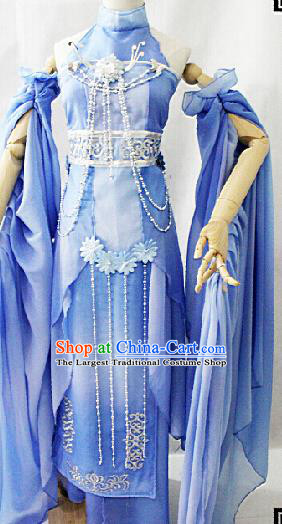 Chinese Cosplay Goddess Fairy Blue Dress Ancient Female Swordsman Knight Costume for Women