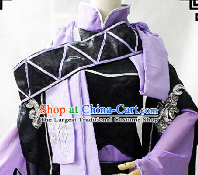 Chinese Cosplay Goddess Fairy Purple Dress Ancient Female Swordsman Knight Costume for Women