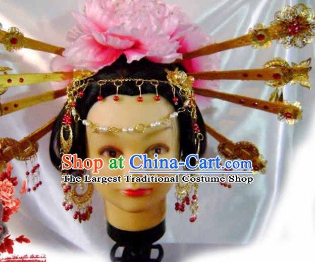 Traditional Chinese Tang Dynasty Queen Golden Hair Comb Hairpins Ancient Princess Hanfu Hair Accessories for Women