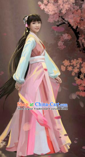 Ancient Chinese Song Dynasty Nobility Lady Pink Hanfu Dress Drama Young Blood Female Swordsman Costumes for Women