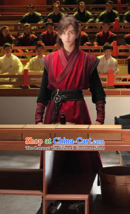 Chinese Drama Fights Break Sphere Ancient Young Xiao Yan Knight Swordsman Red Hanfu Costumes for Men