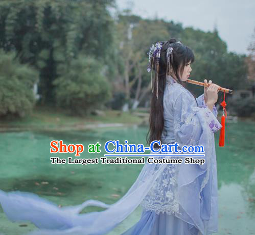 Chinese Cosplay Tang Dynasty Princess Lilac Dress Ancient Female Swordsman Knight Costume for Women