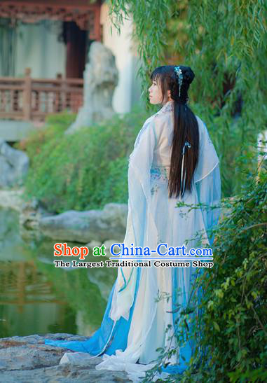 Chinese Cosplay Princess Light Blue Dress Ancient Female Swordsman Knight Costume for Women
