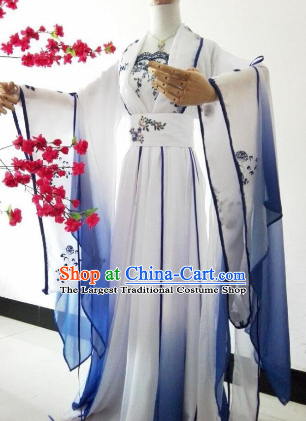 Chinese Cosplay Princess Blue Dress Ancient Female Swordsman Knight Costume for Women