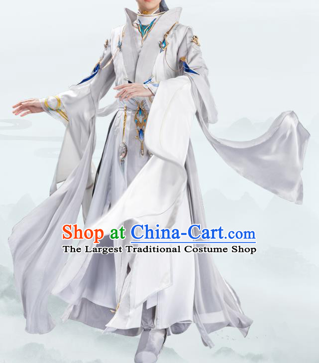 Traditional Chinese Cosplay Taoist Priest Grey Clothing Ancient Swordsman Costume for Men