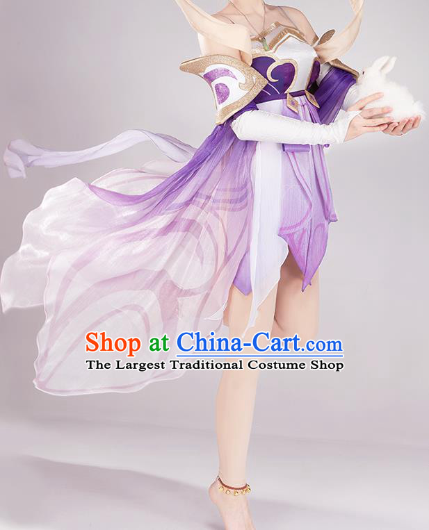 Traditional Chinese Cosplay Swordswoman Fairy Purple Short Dress Ancient Heroine Costume for Women
